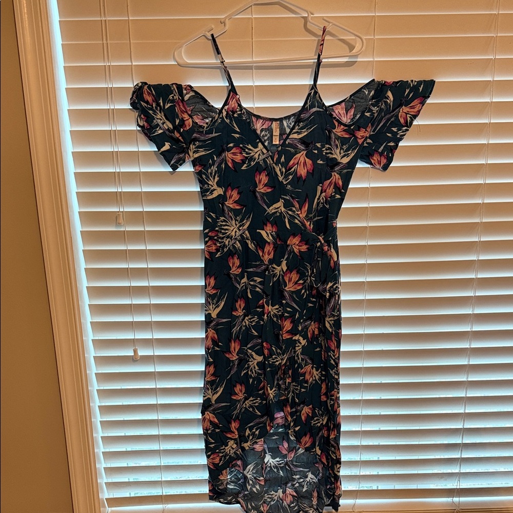 Xhilaration Black and Pink Floral Midi Dress